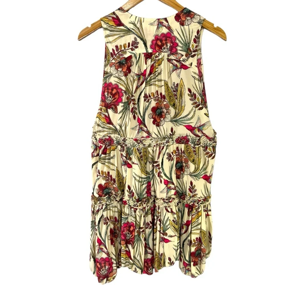 Free People Haze Floral Printed Tunic Tank Size Small Neutral Multi Hummingbird - Picture 7 of 9